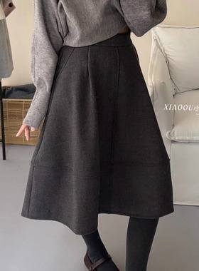 韩版瘦气质加绒花苞半身裙高级感2025新款中长裙女宽松百搭通勤