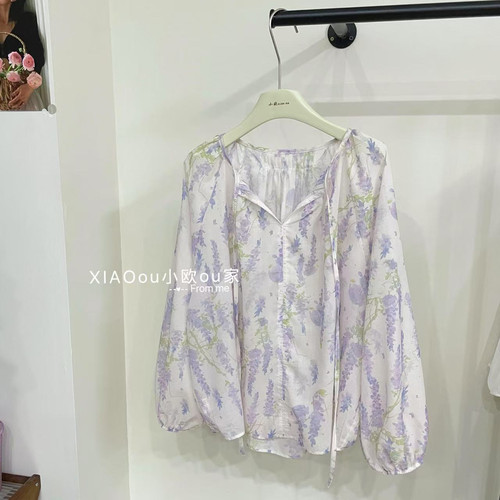 韩系甜美减龄碎花圆领衬衫女装夏季新款温柔长袖超仙小衫上衣