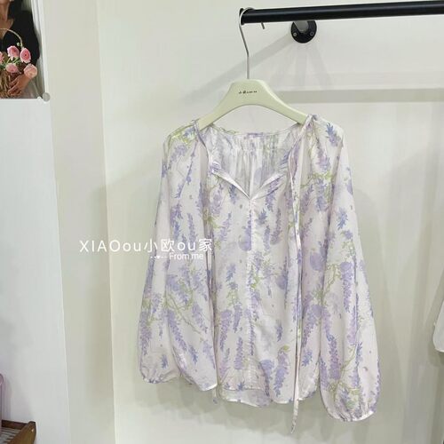 韩系甜美减龄碎花圆领衬衫女装夏季新款温柔长袖超仙小衫上衣