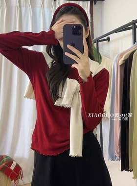 韩系蛋白绒波浪边设计款秋冬绒衫保暖百搭气质外穿小众上衣