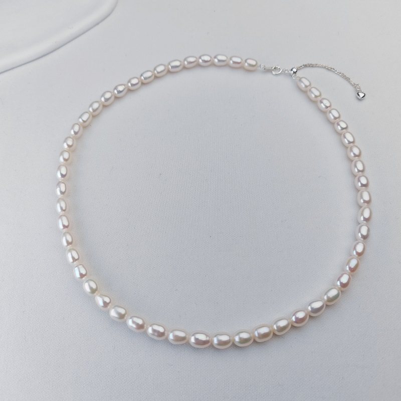 天然淡水珍珠米形项链女白色5-6MM强光近无暇生日礼物高档珠宝,珠宝/钻石/翡翠,颈饰,淘宝优惠券,粉丝福利购,淘宝优惠卷