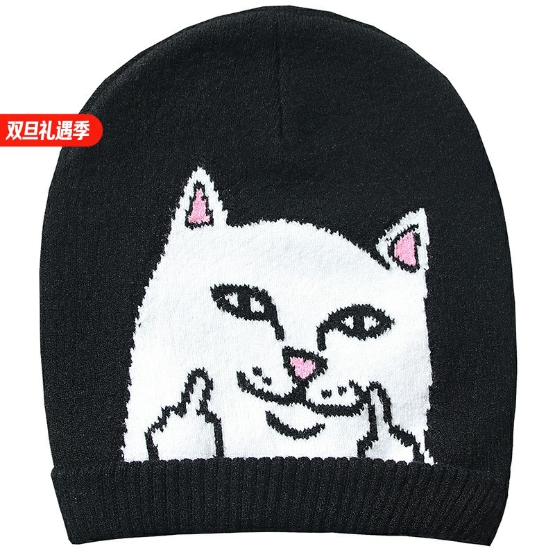 美国潮牌RIPNDIP中指贱猫针织帽子经典款纯色休闲保暖冷帽毛线帽