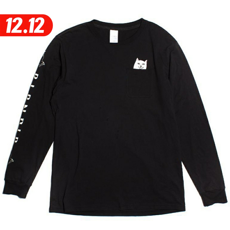 美国潮牌RIPNDIP 贱猫长袖T恤男女情侣款LORD NERMAL经典款口袋猫