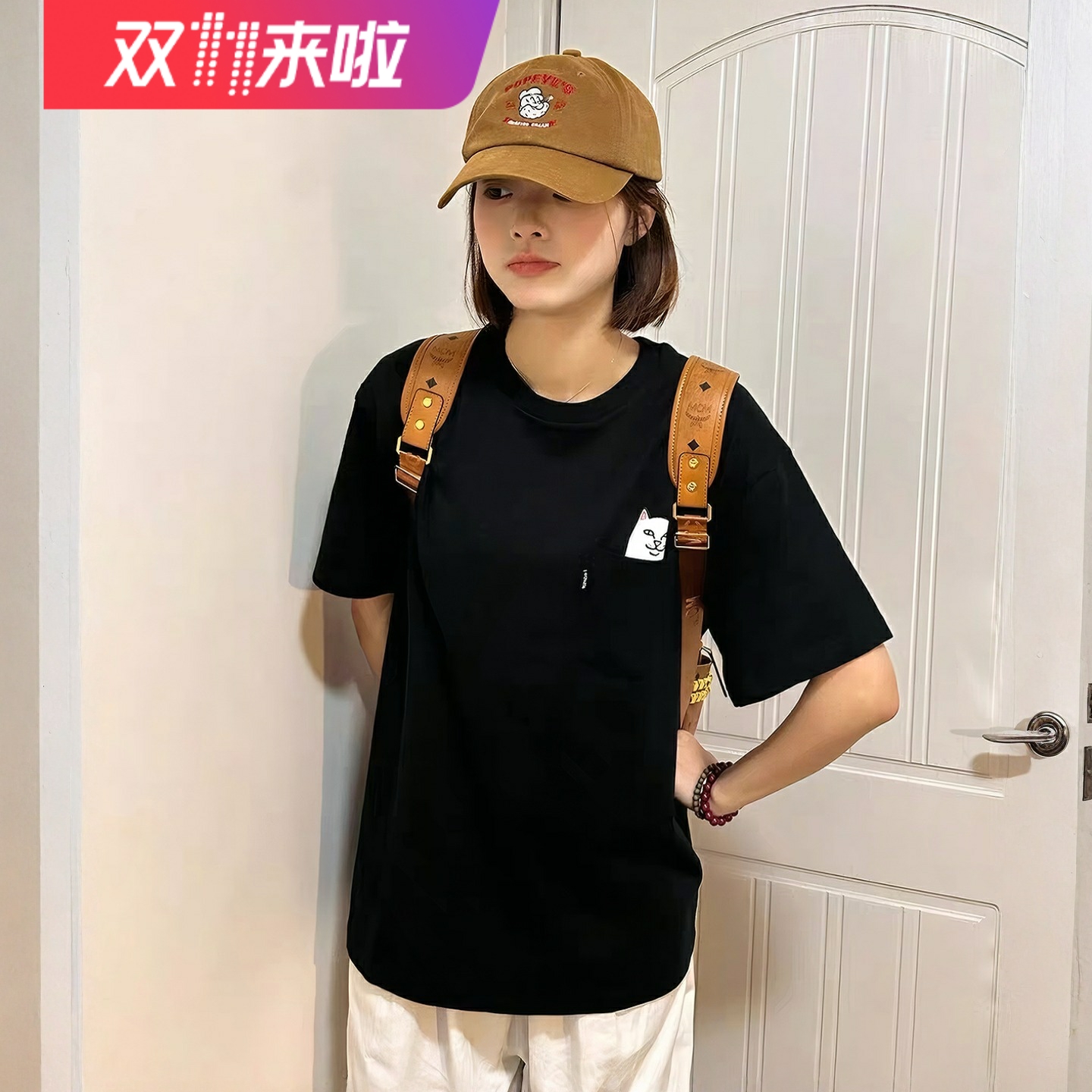 美国潮牌RIPNDIP贱猫中指猫纯棉短袖T恤休闲经典口袋猫男女情侣款