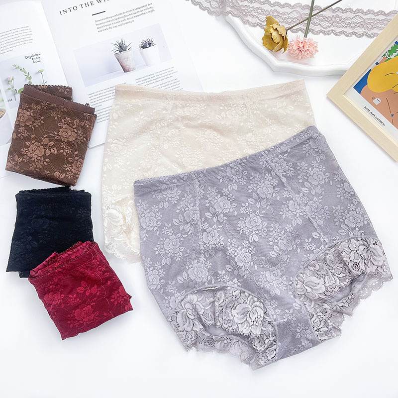 高腰蕾丝大码收腹内裤女无痕透气