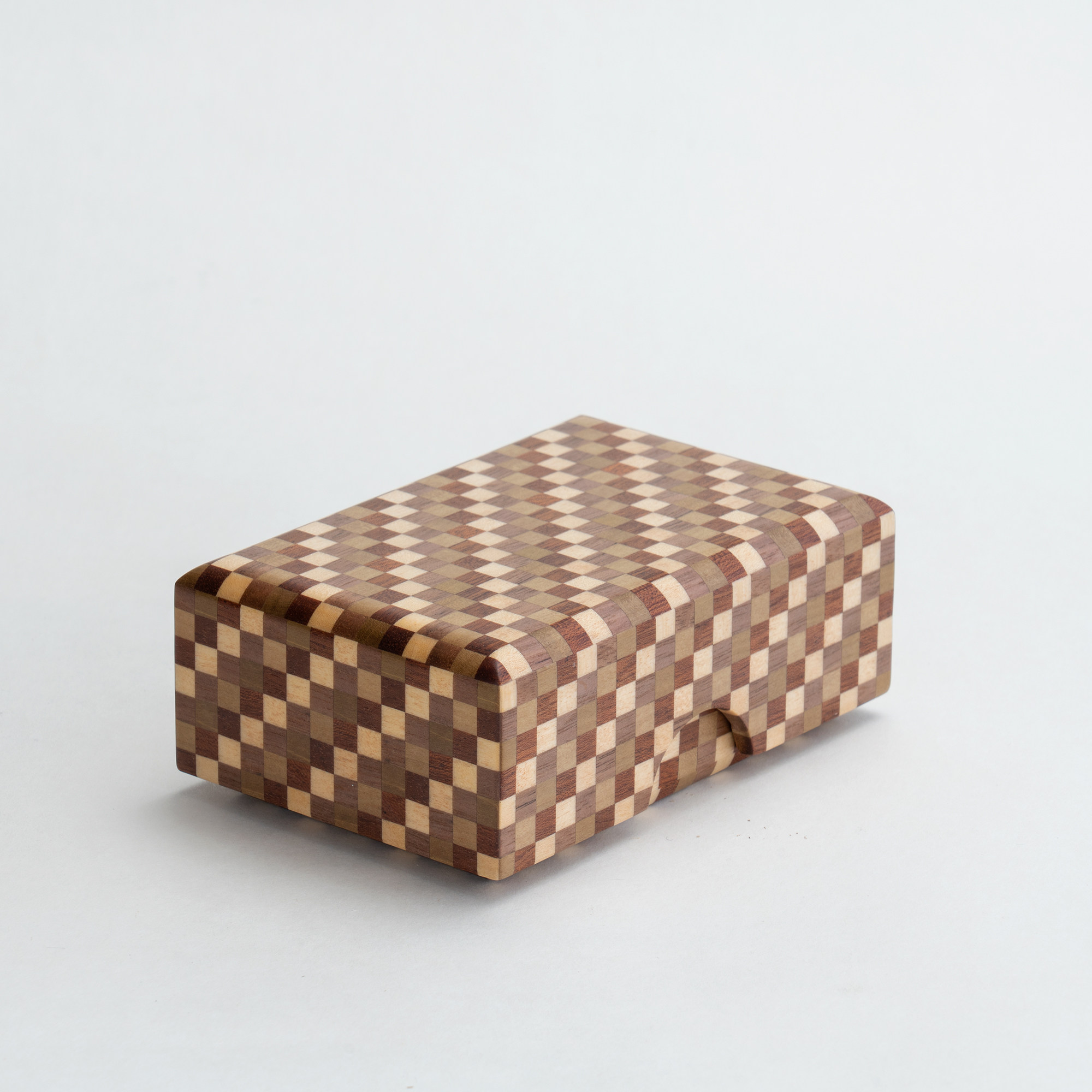 日本寄木细工名家 铃木稔作 市松纹手工实木拼接方格名片收纳盒