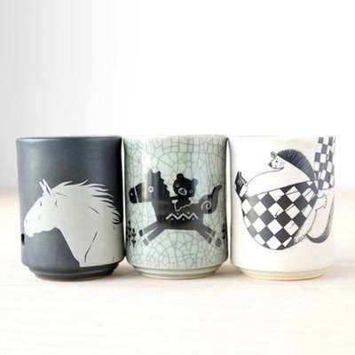 日本手作双层保温相马烧陶器茶杯