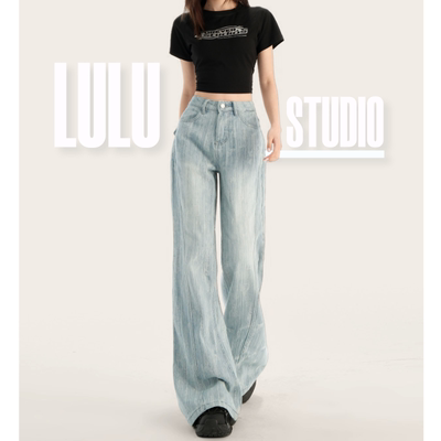 LULU家复古提花微喇牛仔裤