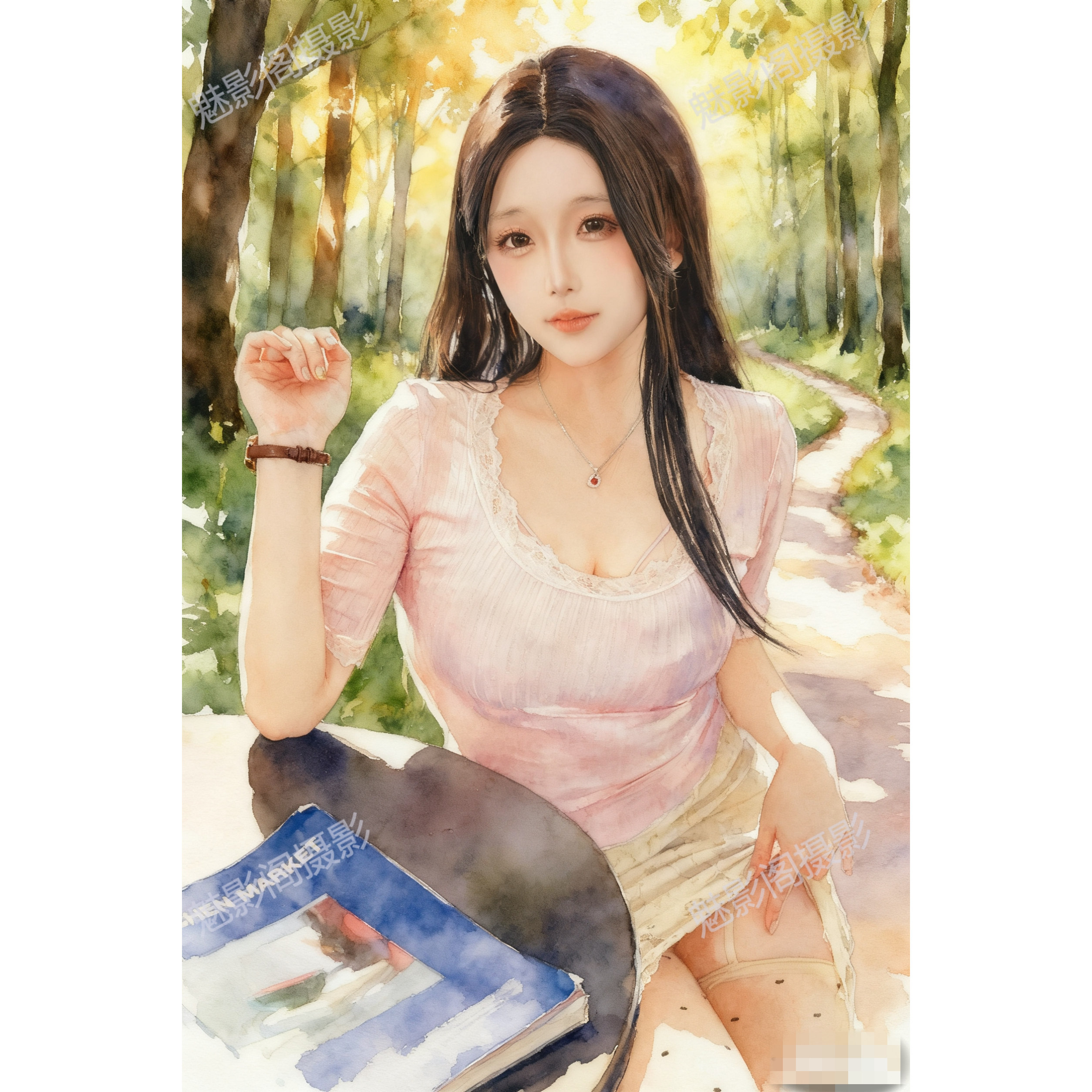 气质女神肖像艺术照 高清海报贴画 卧室房间墙面水彩画电子版