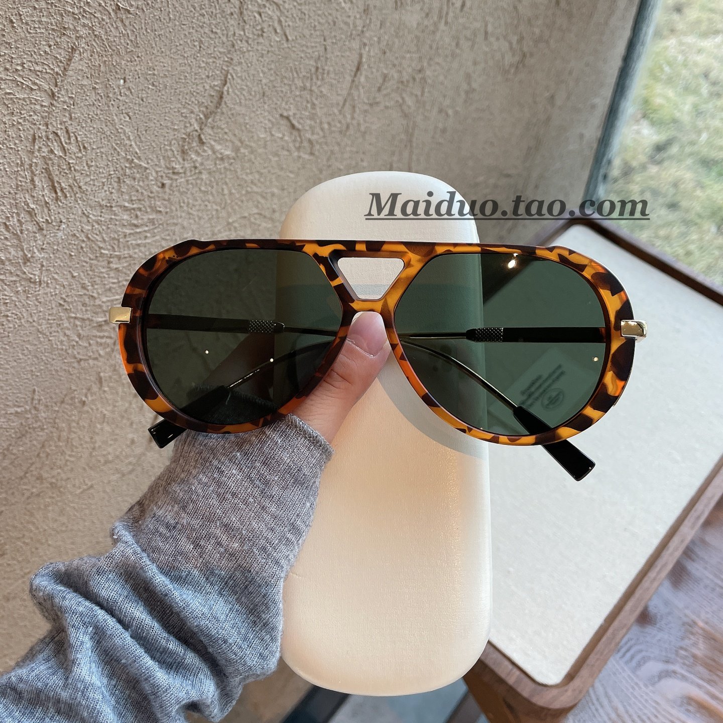 2025新款欧美豹纹复古飞行员太阳镜男女玳瑁大框百搭防紫外线墨镜