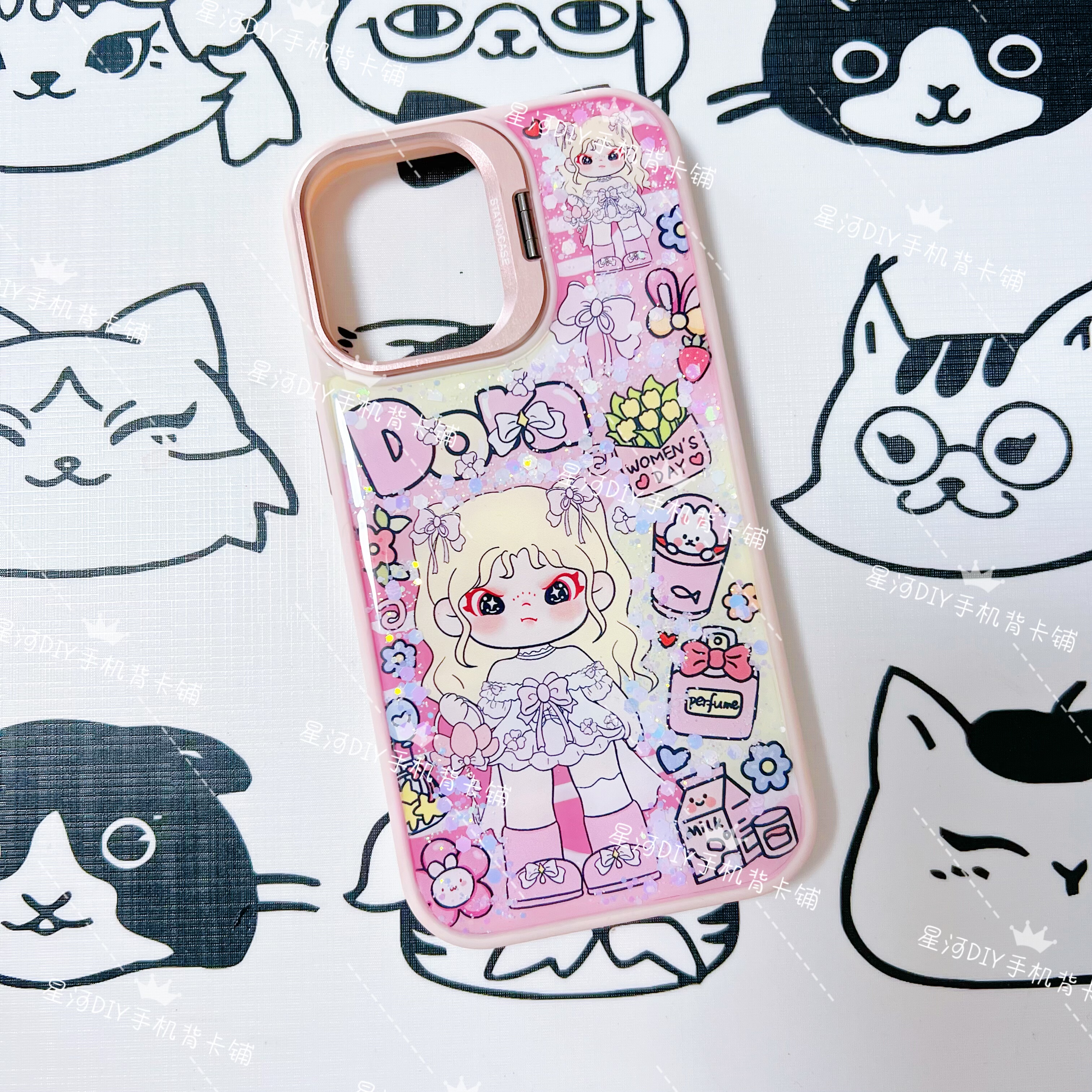 现货苹果16朵拉dora滴胶手机壳可定制原创手绘满铺