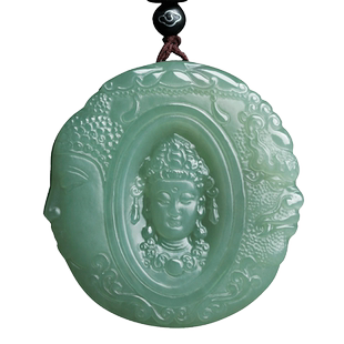 新疆和田玉一念之间吊坠双面精雕佛魔玉牌男女款浅青玉石玉器挂件