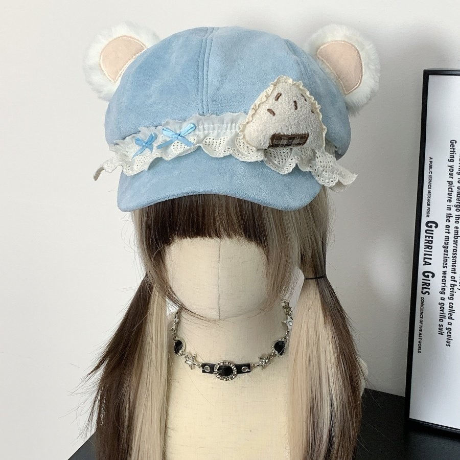 可爱蓝色蛋糕小熊耳朵八角帽子女亚文化宅系y2k个性显脸小贝雷帽,服饰配件/皮带/帽子/围巾,帽子,淘宝优惠券,粉丝福利购,淘宝优惠卷