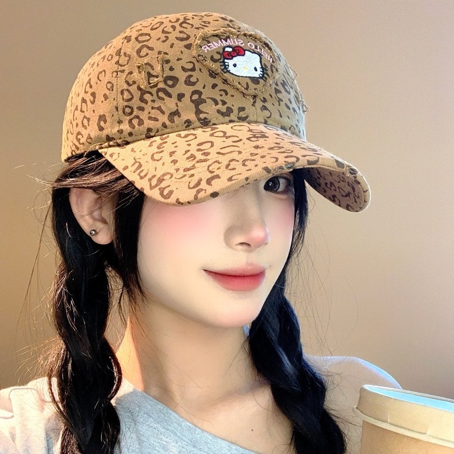 美式KT猫复古豹纹刺绣字母棒球帽女软顶磨破嘻哈千禧可爱鸭舌帽,服饰配件/皮带/帽子/围巾,帽子,淘宝优惠券,粉丝福利购,淘宝优惠卷