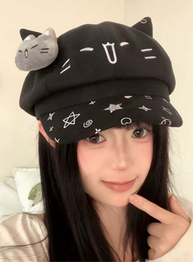 可爱猫耳贝雷帽女卡通立体玩偶