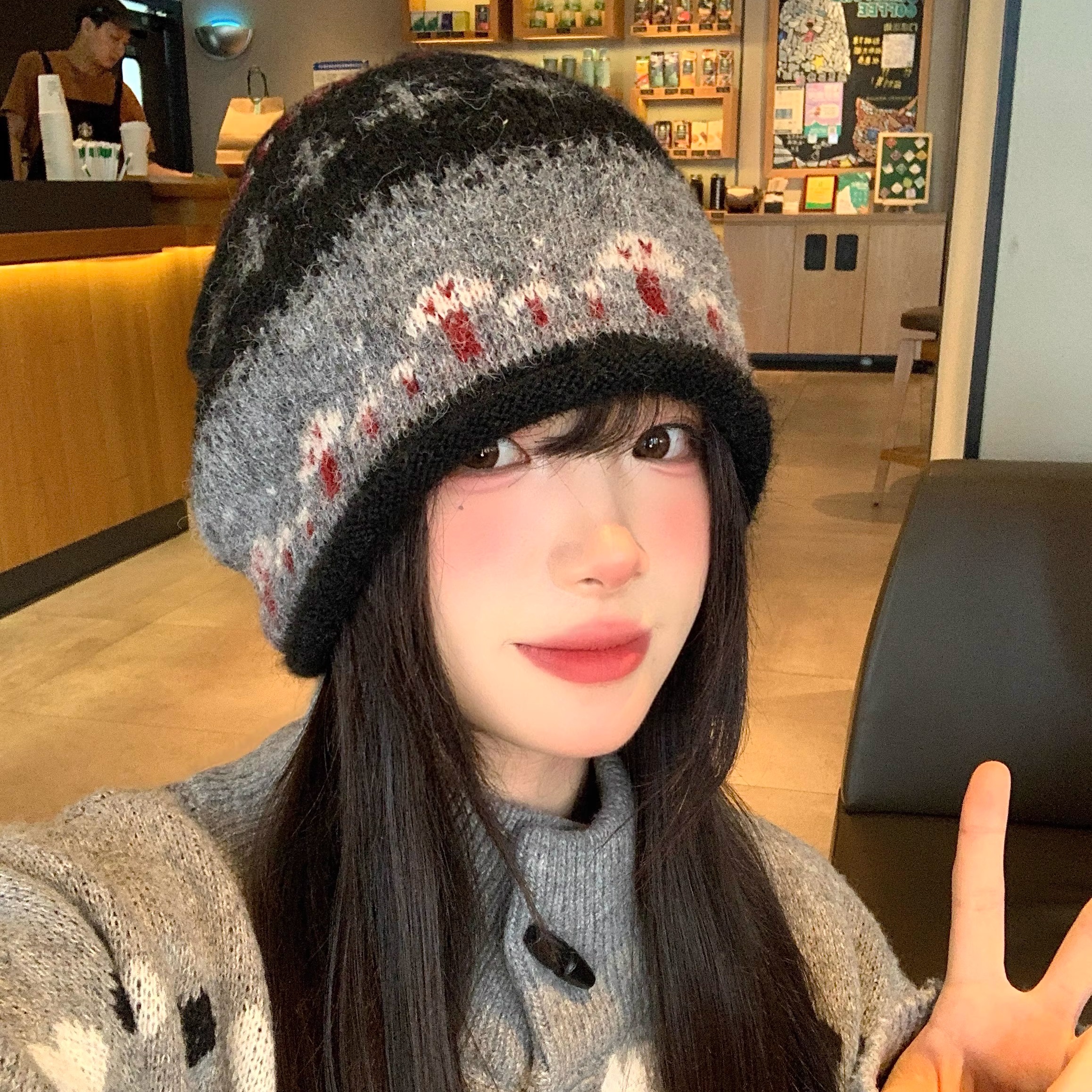 费尔岛风卷边堆堆帽女冬复古冷帽