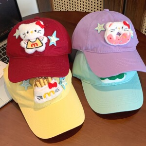 可爱卡通星星kt猫棒球帽女百搭显脸小鸭舌帽宽帽檐遮阳帽子潮