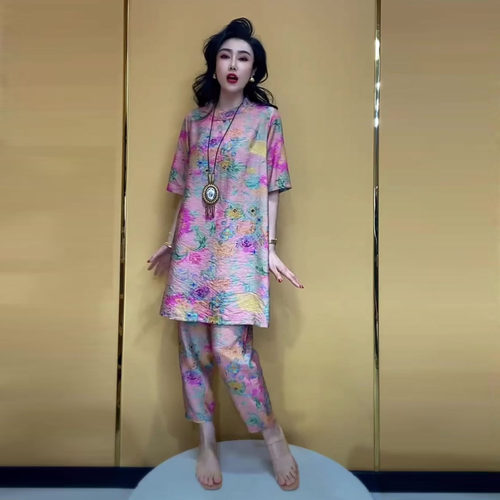 2024年夏季新款盘扣中袖宽松棉麻大衫裤子两件套透气时尚套装