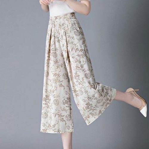 2025真丝国风裙裤女夏季新款复古碎花休闲裤宽松七分裤子