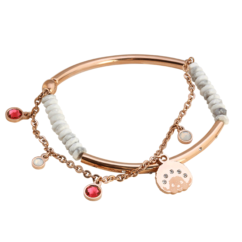 Monchhichi/萌趣趣曾被称蒙奇奇钛钢手镯粉晶日韩简约手链女B071