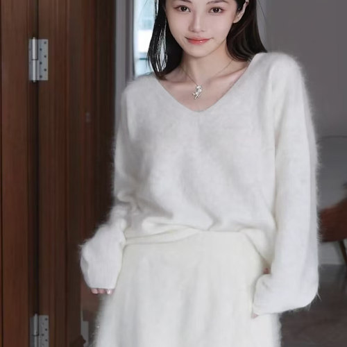 【sky盖盖专享】纯山羊绒拉绒V领无缝一体套头衫DC8501