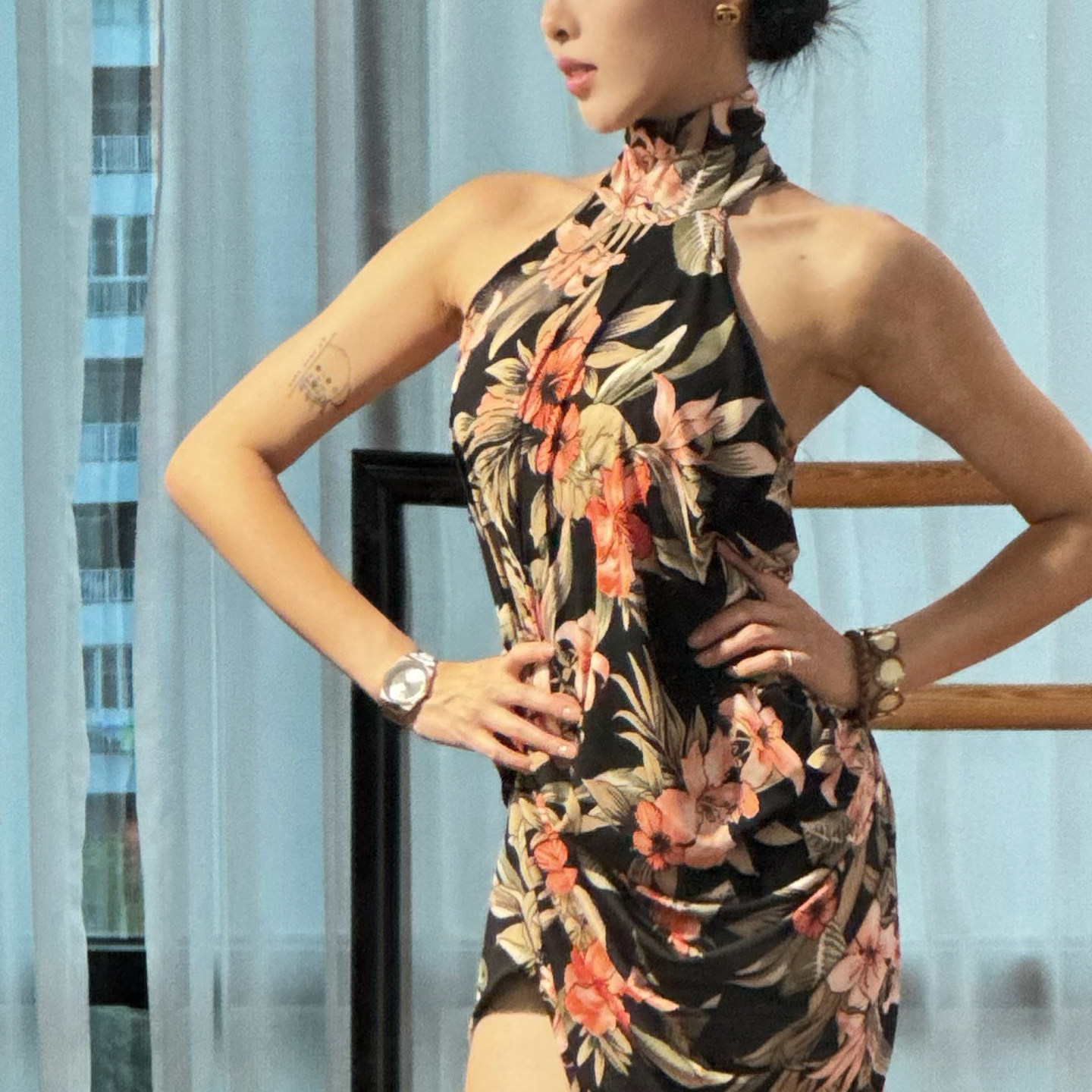 ZS新款拉丁舞斜肩连衣裙 成人女美背舞蹈练习恰恰伦巴练功服 L601