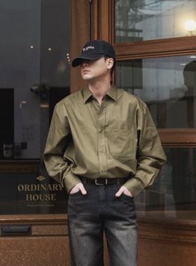 MRDONG韩国代购男装AVEC高奢人字纹长袖衬衫宽松翻领质感廓形