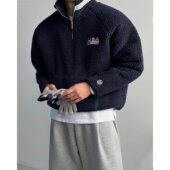 美式 MRDONG韩国代购 男装 USA刺绣半拉链羊羔毛抓绒宽松廓形保暖