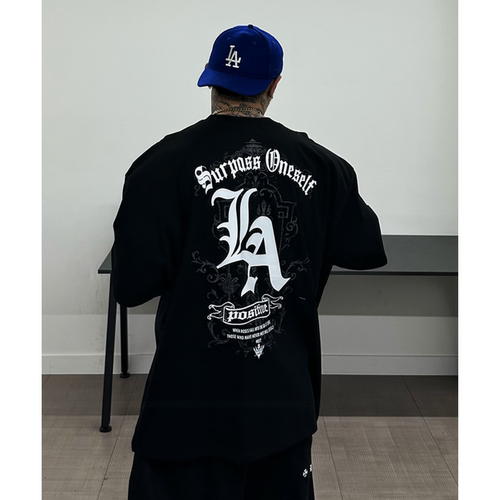 韩国代购LA哥特字母后印花短袖T