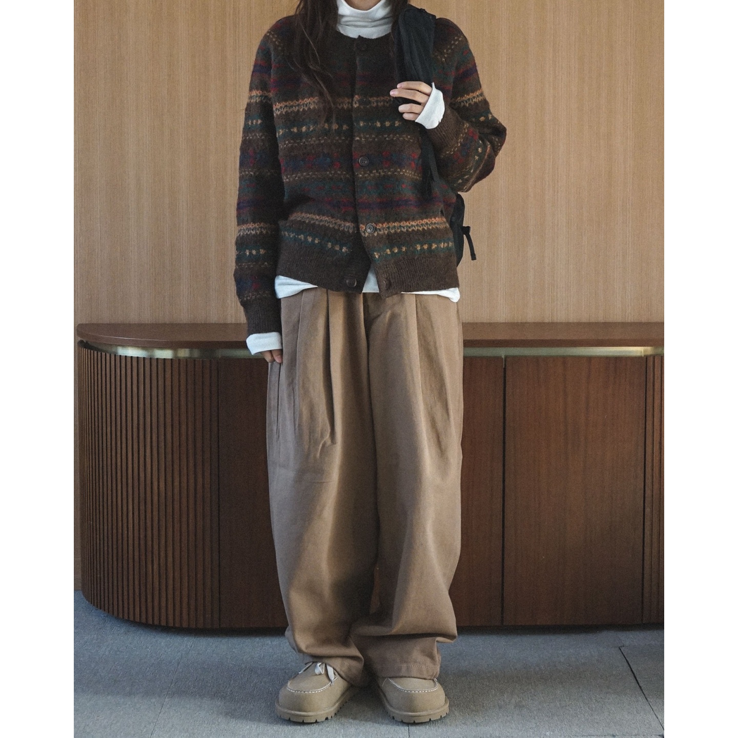 韩国男装复古提花织纹圆领开衫