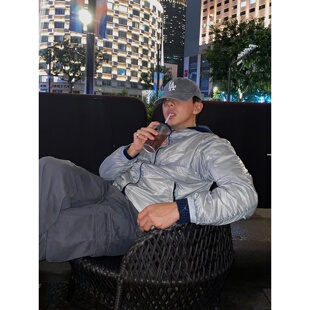 MRDONG韩国代购东大门男装连帽微光感面料工装大口袋短款棉服外套