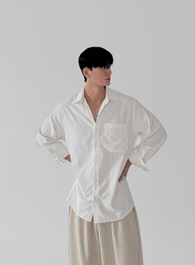 MRDONG韩国代购男装春夏轻薄质感翻领设计宽松版简约气质长袖衬衫