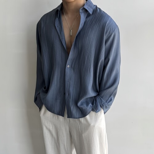 韩国男装轻薄褶皱感防晒宽松衬衫