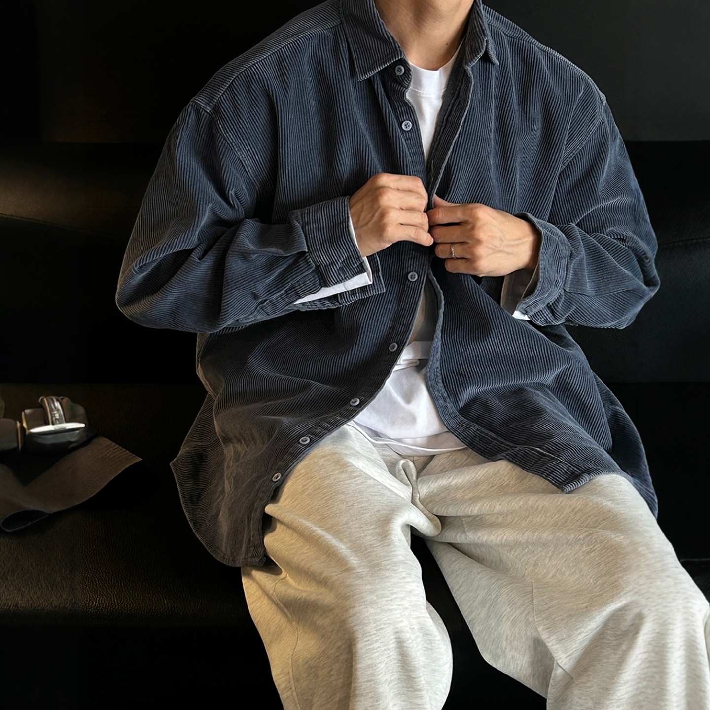 韩国男装厚款纯棉水洗长袖衬衫