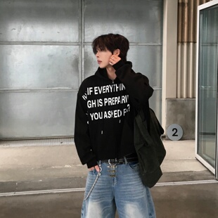 MRDONG韩国代购男装字母印花宽松连帽拉链卫衣街头潮流外套街头款