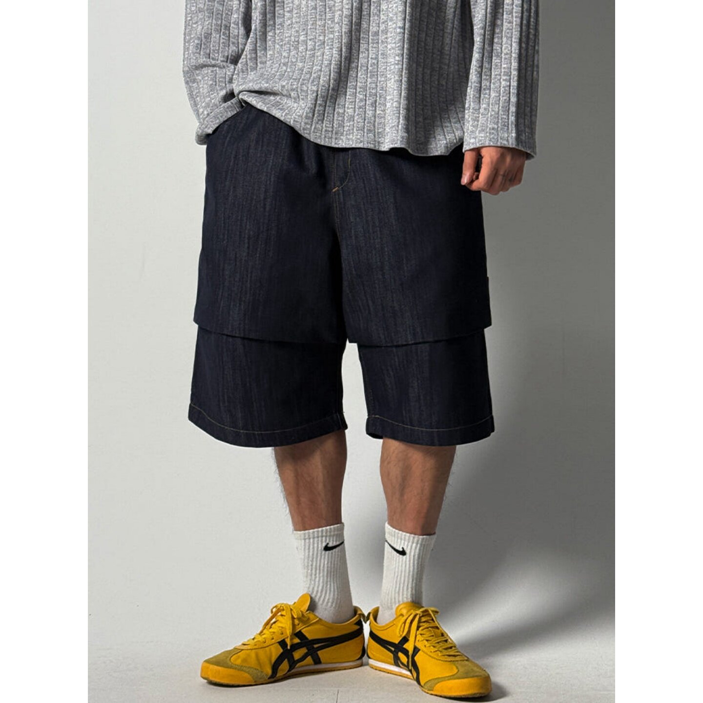 MRDONG韩国代购男装拼接设计师伞兵大口袋3色牛仔短裤宽松五分裤