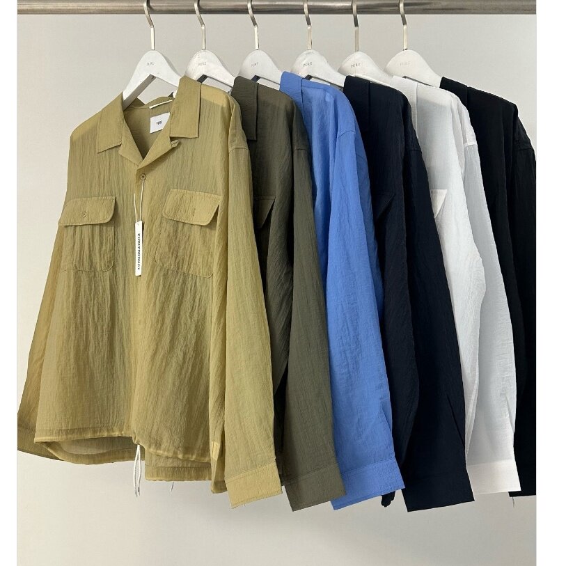 MRDONG韩国代购东大门男装PURE夏季尼龙抽绳下摆宽松衬衫潮流