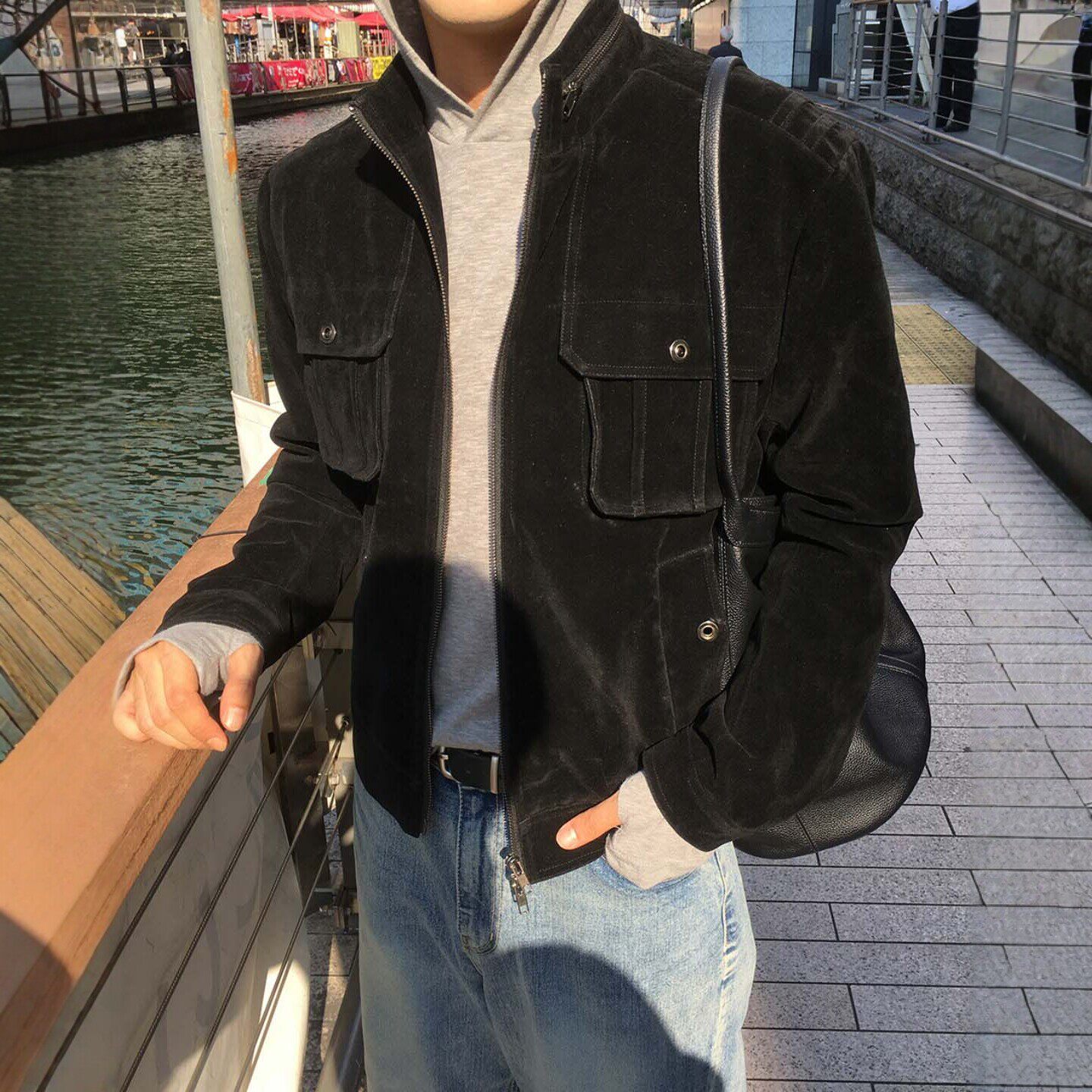 MRDONG韩国代购东大门男装直播DESERT奥尼克斯麂皮绒高领夹克外套