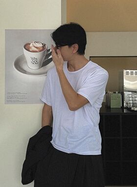 MRDONG韩国代购男装纯色简约宽松圆领短袖T恤上衣百搭显瘦柔软