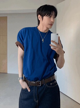 MRDONG韩国代购男装12色夏纯棉圆领短袖T恤宽松街头基础层次设计