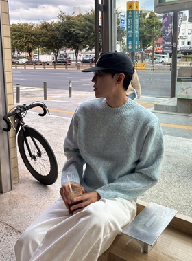 MRDONG韩国男装代购LOGAN高档混羊毛气质圆领蓬松13色针织衫毛衣