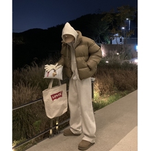 MRDONG韩国男装代购LOGAN高档匹马棉加绒简洁风宽松直筒休闲卫裤