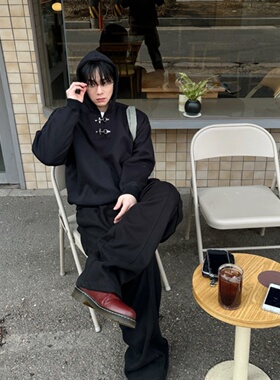 MRDONG韩国代购男装消防扣连帽卫衣重磅毛圈宽松街头情侣潮新品春