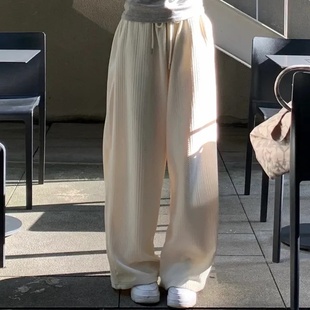 韩国代购直播福利秒杀supermarket重工方格纹理针织垂感阔休闲裤