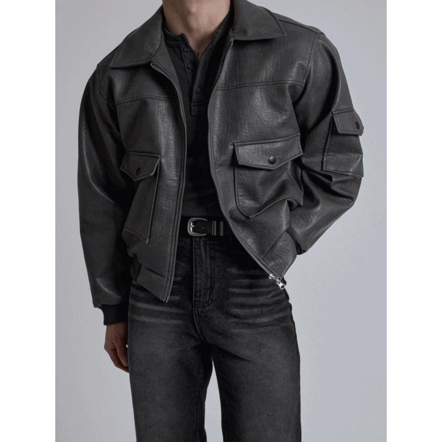 MRDONG韩国代购男装A2飞行员短款皮质夹克硬朗轮廓街头气场设计