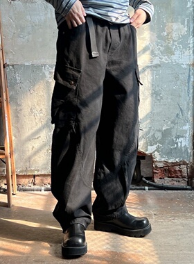 MRDONG韩国代购男装织带束腰多口袋宽松气质工装直筒休闲长裤款