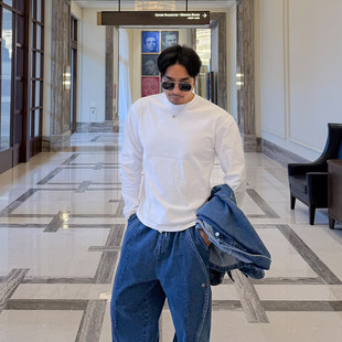 MRDONG韩国代购男装十六支纯棉洗水短款长袖T恤利落显瘦叠穿神器