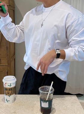 MRDONG韩国代购男装LOGAN秋冬基础款纯色保暖长袖压线打底T恤