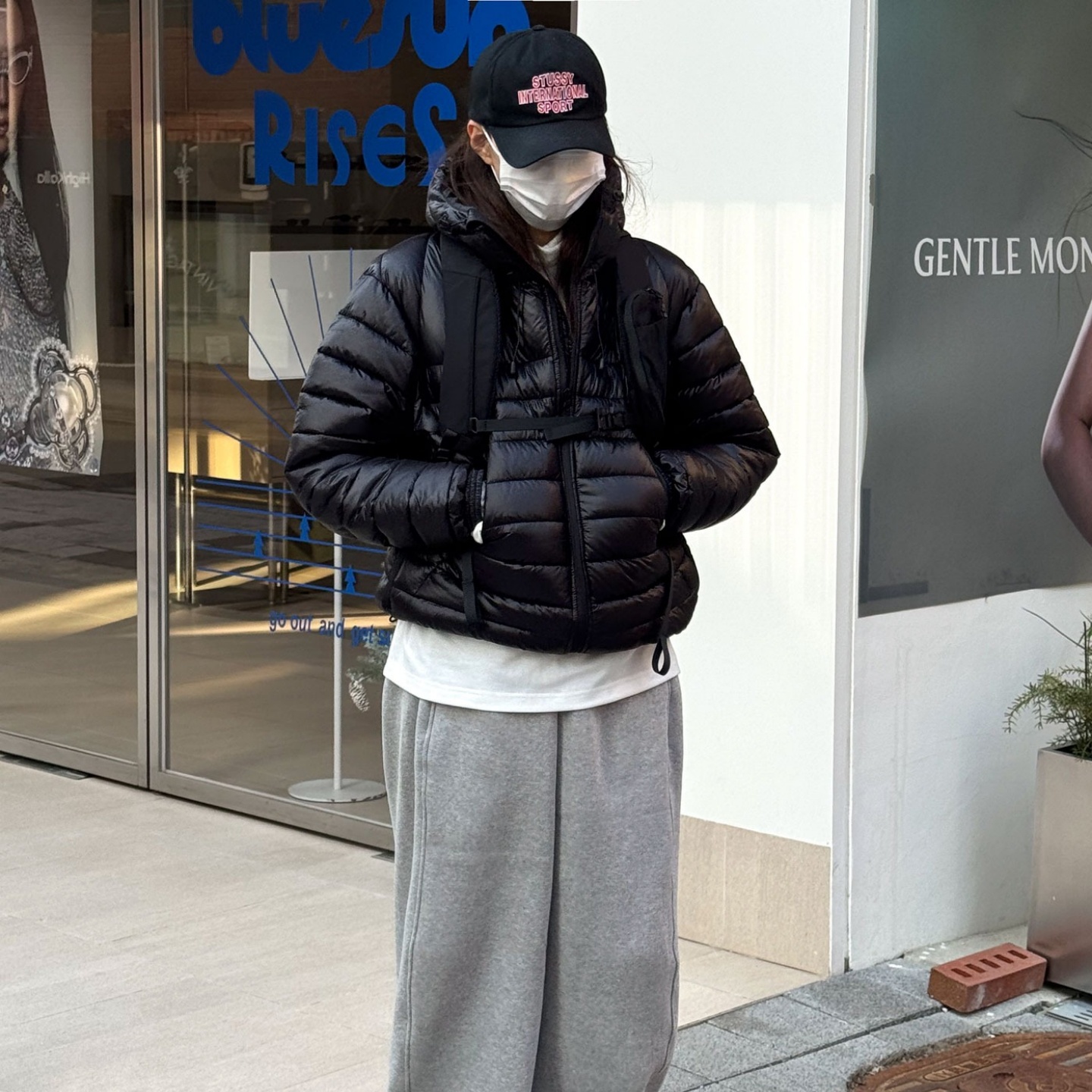 韩国代购压线排骨纹潮流连帽棉服