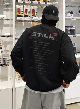 MRDONG韩国代购男装休闲星环字母印花卫衣宽松圆领街头潮流气质